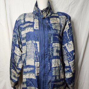 Vintage 90s ANNEY COLLECTION Silk Jacket - Abstract Geometric Print - M